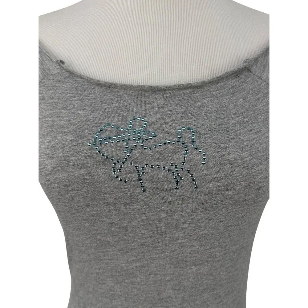 Vtg 90s NWT Gray Studded Sagittarius Zodiac Tee | McBling Noughties Grunge Y2K M - Picture 3 of 15